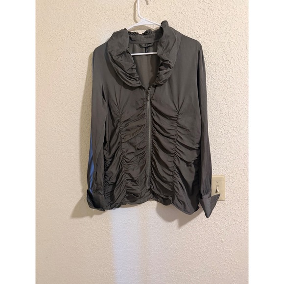 Ethyl Tops - Ethyl Womens XL Grey Ruched Zip Front Ruffle Collar Blouse Rayon Cotton Moto